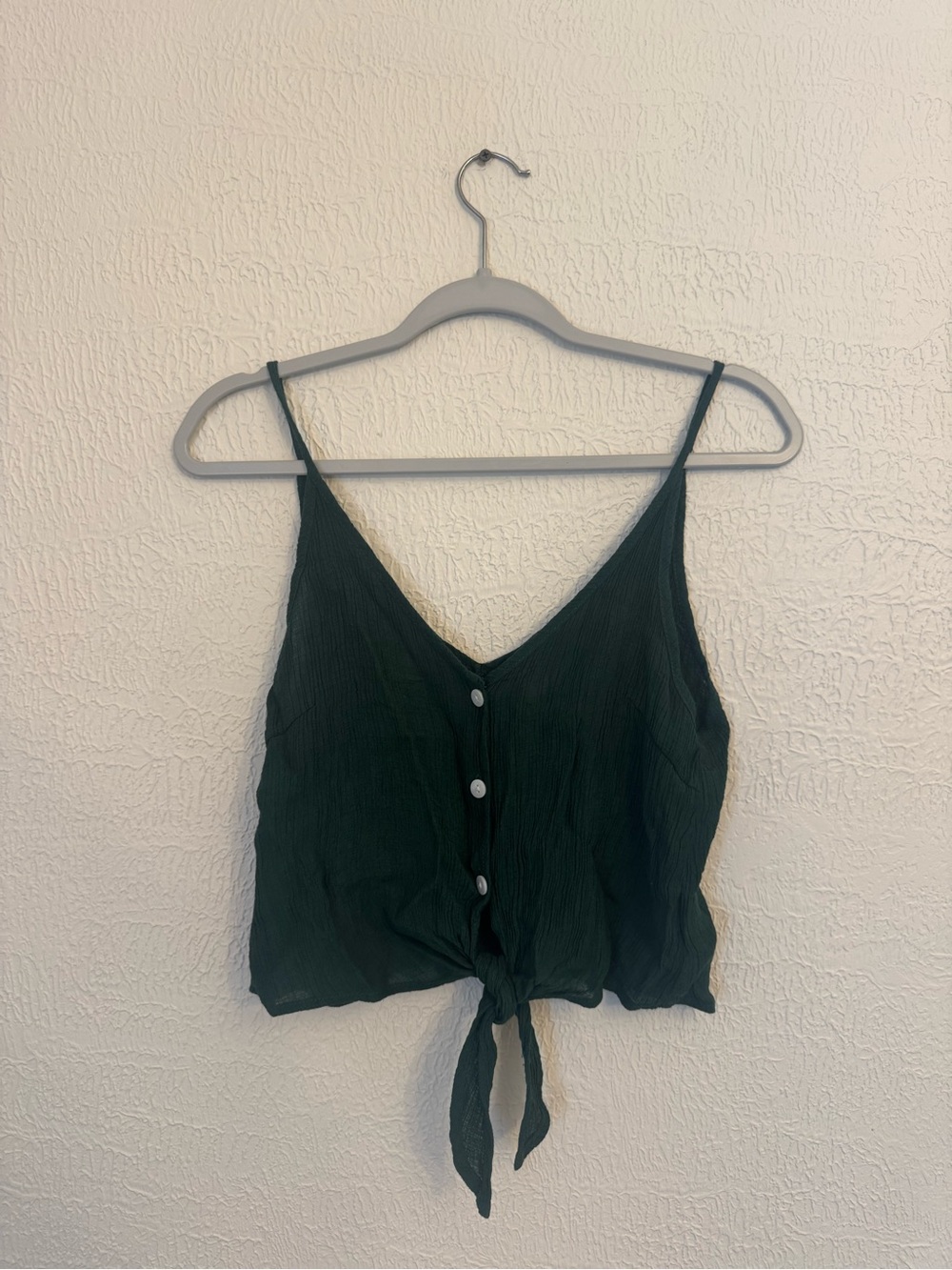 Women's Dark Green Tie-Front Button Cami Top